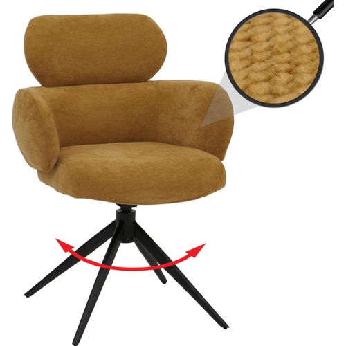 Esszimmerstuhl HWC-O77, Küchenstuhl Polsterstuhl, drehbar Auto-Return, Stoff (310g/m²) Chenille senfgelb
