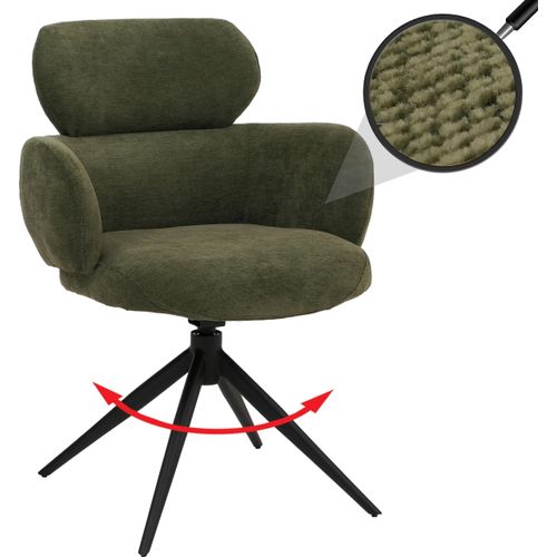 Esszimmerstuhl HWC-O77, Küchenstuhl Polsterstuhl, drehbar Auto-Return, Stoff (310g/m²) Chenille olivgrün