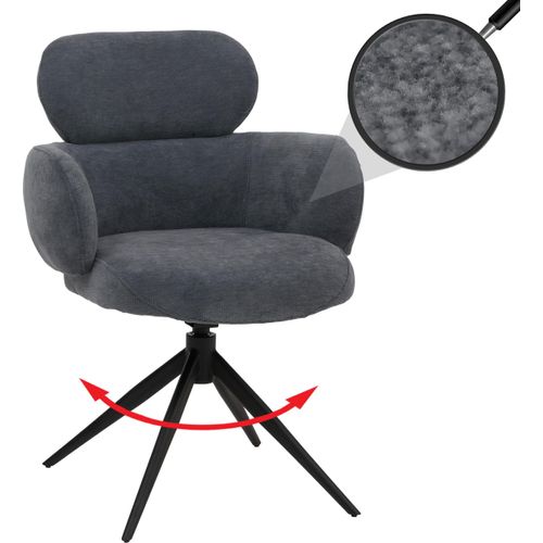 Esszimmerstuhl HWC-O77, Küchenstuhl Polsterstuhl, drehbar Auto-Return, Stoff (310g/m²) Chenille grau-blau