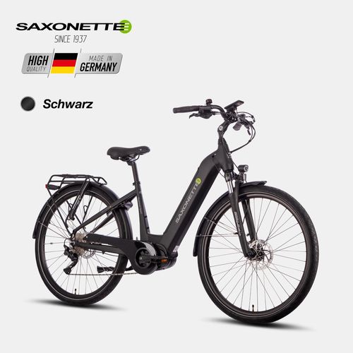 SAXONETTE E-Bike Quantum Sport , Mittelmotor, Tiefeneinsteiger Rahmen 540 Wh Akku, ebike, Elektrofahrrad, Cityrad (Schwarz)