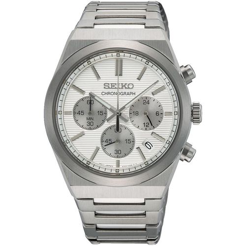 Chronograph SEIKO, silber (silberfarben, weiß), Armbanduhren, Damen, Quarzuhr, Armbanduhr, Herrenuhr, Damenuhr, Stoppfunktion, Datum