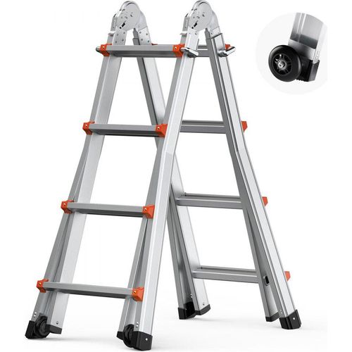 Teleskopleiter A-Rahmen Stehleiter Klappleiter Ausziehleiter 4m 150kg - stabile Aluminiumleiter für Haus und Garten