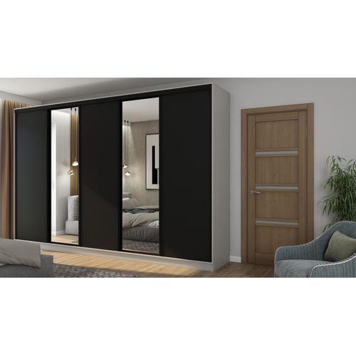 Schiebetürenschrank 5D/380 in Grau Platin/Schwarz mit 2 Spiegeln – Premium Beschläge
