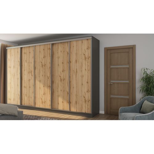Schiebetürenschrank 5D/380 in Grafitgrau/Eiche Wotan mit Premium Beschlägen
