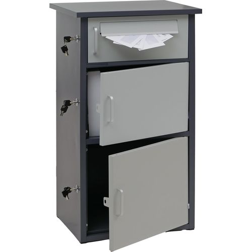 Paketkasten HWC-O51, Paketbox Paketfach Paketstation Briefkasten 3 Fächer, Stahl 89x49x38cm dunkelgrau/hellgrau