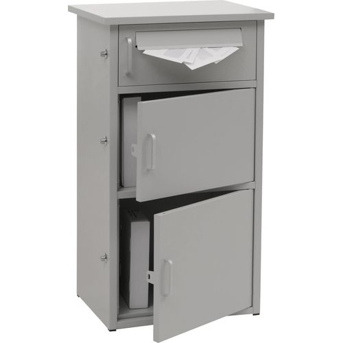 Paketkasten HWC-O51, Paketbox Paketfach Paketstation Briefkasten 3 Fächer, Stahl 89x49x38cm hellgrau