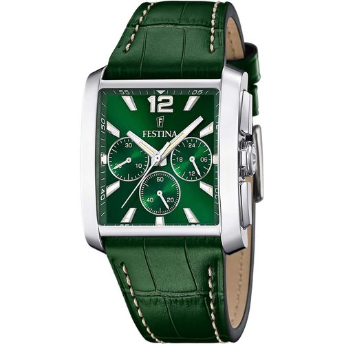Chronograph FESTINA, grün (dunkelgrün), Armbanduhren, Herren, Armbanduhr, Quarzuhr, Herrenuhr, Stoppfunktion, Lederarmband