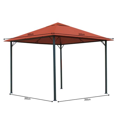 Metall Garten Pavillon Nizza 3x3m Antik Partyzelt Terra / Rotorange RAL 2001