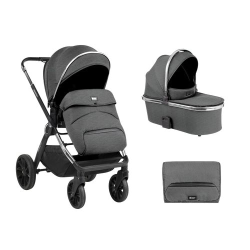 Kikkaboo Kinderwagen Tiffany 2 in 1 Babywanne, Sportsitz, Wickeltasche, PolyurethanRäder dunkelgrau