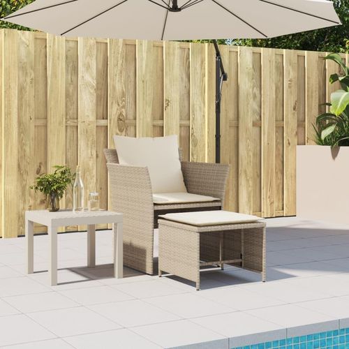 vidaXL Gartenstuhl mit Fußhocker Beige Poly Rattan