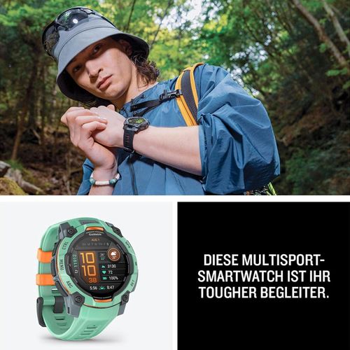 Garmin Instinct 3 - 45 mm, AMOLED mit Silikon-Wechselarmband 22 mm Smartwatch, Farbe:Grün