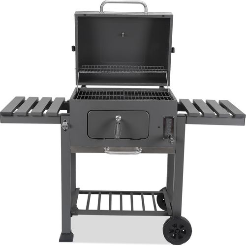 Jayseuw BBQ Holzkohle Grillwagen mit Temperaturanzeige, Holzkohlegrill mit Thermometer,Grau