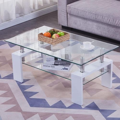 Couchtisch Glas Weiß Hochglanz Rechteckig 100x60x45cm