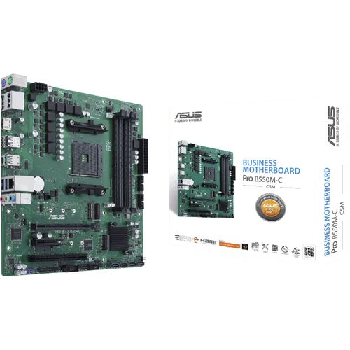 Asus Mainboard »B550M-C/CSM«, B550, Ryzen AM4, Micro-ATX, 2x M.2, PCIe 4.0, 1Gbit/s Ethernet