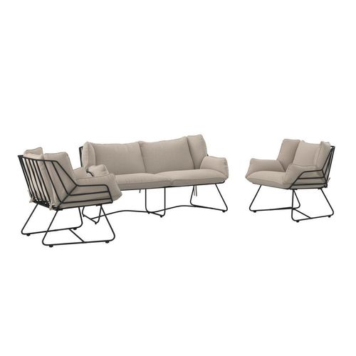Ambia Garden Gartenset , Schwarz, Beige , Metall, Textil , 3-teilig , Füllung: Schaumstoff , 168x74x74 cm , Balkonmöbel, Balkonmöbel-Sets