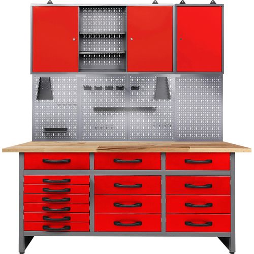 Werkstatt-Set ONDIS24, rot (anthrazit, rot), B:160cm H:205cm T:60cm, Edelstahl, Werkbänke, 160 cm, mit LED