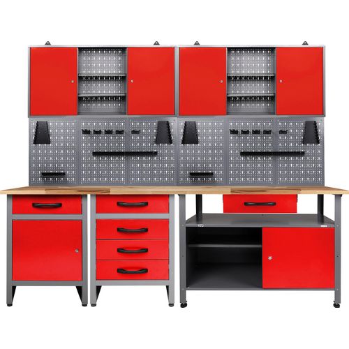Werkstatt-Set ONDIS24, rot (anthrazit, rot), B:240cm H:205cm T:60cm, Edelstahl, Werkbänke, 243 cm