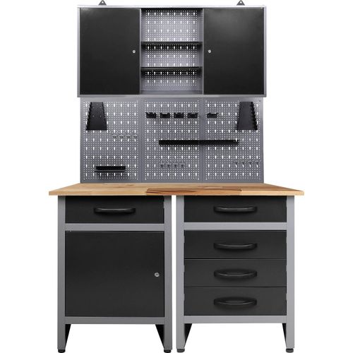 Werkstatt-Set ONDIS24, schwarz (anthrazit, schwarz, grau), B:120cm H:205cm T:60cm, Metall, Werkbänke, 120 cm