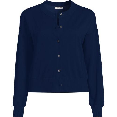 Kurzer Feinstrick-Cardigan aus Baumwolle, Damen,  Blau, Baumwolle, by Lands' End