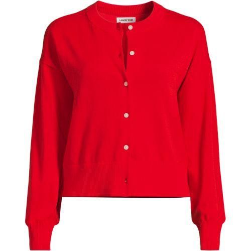 Kurzer Feinstrick-Cardigan aus Baumwolle, Damen,  Rot, Baumwolle, by Lands' End