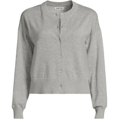 Kurzer Feinstrick-Cardigan aus Baumwolle, Damen,  Grau, Baumwolle, by Lands' End