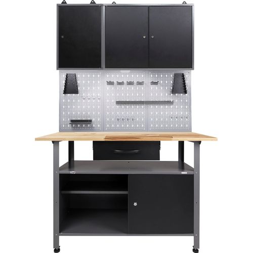 Werkstatt-Set ONDIS24, schwarz (anthrazit, schwarz, grau), B:120cm H:205cm T:60cm, Metall, Werkbänke, 120 cm