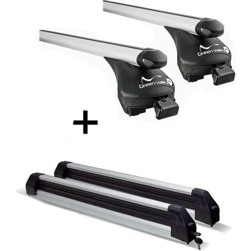 Relingträger Quick L + Skiträger / Snowboardträger / Skihalter Silve Ice ausziehbar) kompatibel mit für BMW X1 (E84) 2009-2015