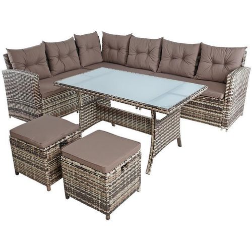 Polyrattan Sitzgruppe Essgruppe Gartenmöbel Lounge Gartengarnitur Beige-Braun
