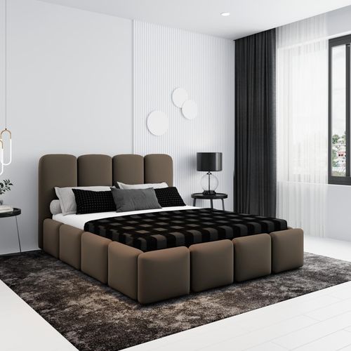 BESILIO Exklusive Polsterbett 200x200 Puffy - Designerbett mit Bettkasten und Lattenrost - Braun