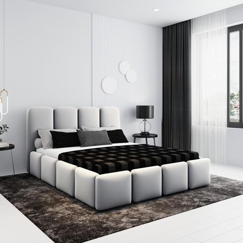 BESILIO Exklusive Polsterbett 140x200 Puffy - Designerbett mit Bettkasten und Lattenrost - Hellgrau