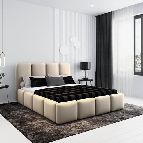 BESILIO Exklusive Polsterbett 120x200 Puffy - Designerbett mit Bettkasten und Lattenrost - Beige
