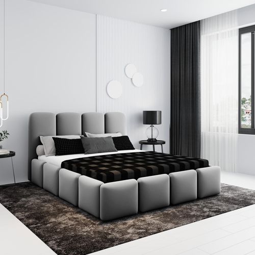 BESILIO Exklusive Polsterbett 200x200 Puffy - Designerbett mit Bettkasten und Lattenrost - Grau