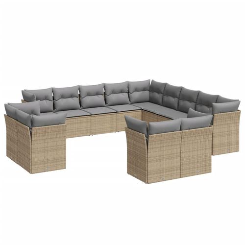 vidaXL 13-tlg. Garten-Sofagarnitur mit Kissen Beige Poly Rattan Image