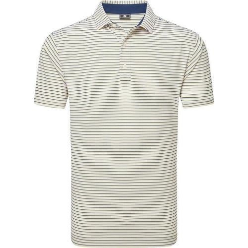 Footjoy Balance Stripe Lisle Mens White/Navy/Grey/Taxi M Polo-Shirt
