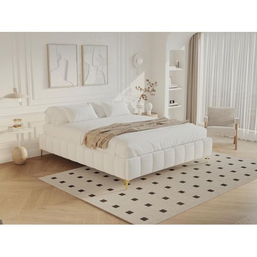 Deko-Polster-Bettgestell - 160 x 200 cm - Bouclé-Stoff & goldfarbene Füßen - SHEN von YSMÉE