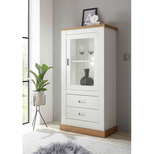 Home affaire Vitrine »Orlando, moderner Hochschrank, Glasvitrine im Landhausstil«, Glastür, silberfarbenne Griffmulden, 146 cm hoch