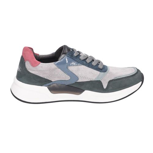 Gabor Comfort 96957-39 Rollingsoft Damen Schnürer, Leder, Grau/Petrol Combi, Neu - Damenschuhe Bequeme Schnürschuhe, Grau, leder (dreamvelour/nubuk)
