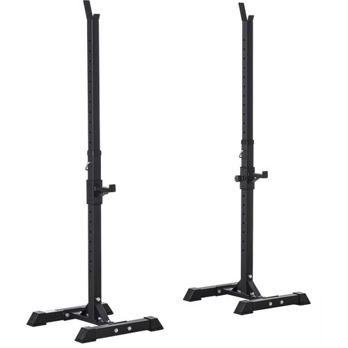 HOMCOM Hantelständer, 2er-Set, Langhantelablage, Höhenverstellbare Hantelablage, Langhantel mit Gummi-Fußkappen, 105-160 cm, Krafttraining, bis 150 kg, Stahl