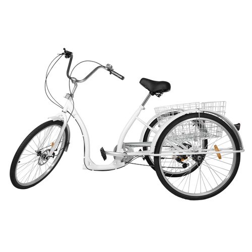 26 Zoll Dreirad für Erwachsene Weiß fahrrad Erwachsenedreirad 6 Gang 3 Räder