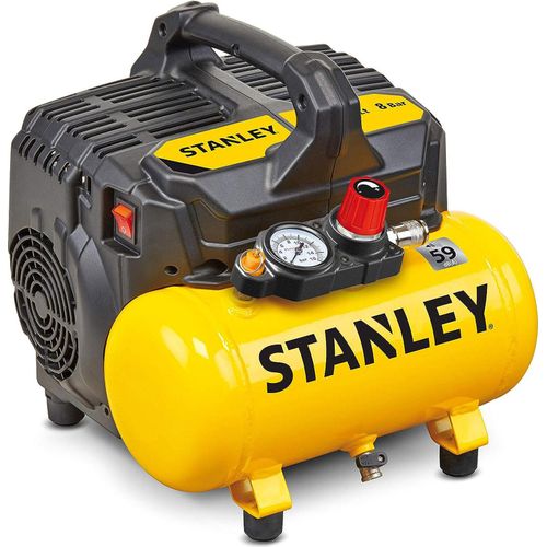 Stanley Kompressor DN200/8/6 8 Bar - Flüsterkompressor mit 6L Tank - Ölfreie Saugkompressor 105L/Min - Mit Griff und Anti-Rutsch-Füßen - Geeignet für Druckluftwerkzeuge