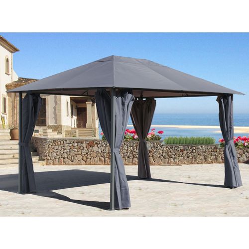 Metall Garten Pavillon Nizza 3x4m Grau mit 4 Seitenteilen Partyzelt
