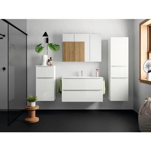 Badmöbel-Set NOBILIA Programm 1 BxHxT 101 x 59,1 x 48,7 cm Frontfarbe weiß hochglanz mit Möbel-Waschtisch Griffleiste chrom matt 082