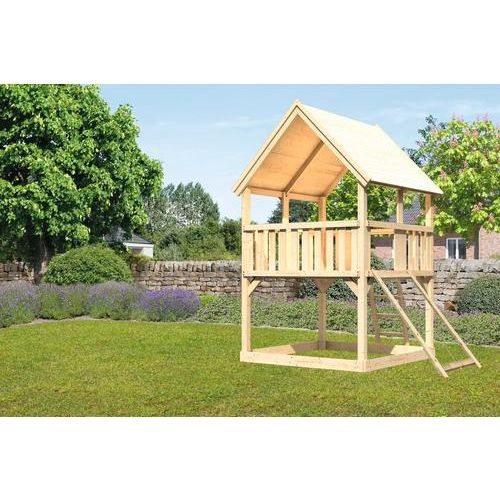 Spielturm Spielhaus Karibu Luis 200 x 200 cm Holz bestehend aus Grundturm, Netzrampe