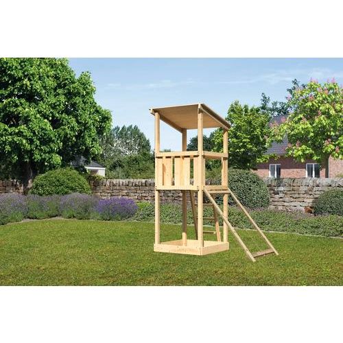 Spielturm Spielhaus Karibu Anna 107 x 107 cm Holz holz bestehend aus Netzrampe