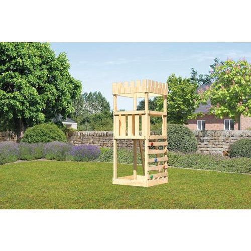 Spielturm Spielhaus Karibu Löwenherz 107 x 107 cm Holz bestehend aus Kletterwand