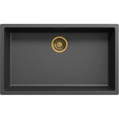 Schwarzes großes Spülbecken 70x40cm Unterbau, Aufbau und Flachbau mit goldenem Stöpsel 1208968040