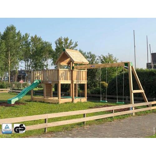 Spielhaus mit Stelzen P5S Douglasie HY-Land 540 x 770 cm Holz Grundturm, Rutsche, Sandkasten