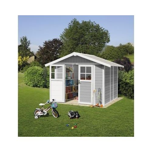 Gartenhaus Grosfillex Lodge M 296 x 258 cm hellgrau-weiß
