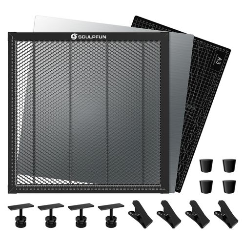 SCULPFUN H3 400 x 400 mm Laserschneid-Wabenplatten-Werkbank Geeignet fuer Dioden-CO2-Lasergravurmaschine Professionelle Metallklemmen Einfach zu beobachtender Desktop-Schutz zum Schnitzen von Holz/Leder/Metall/Acryl