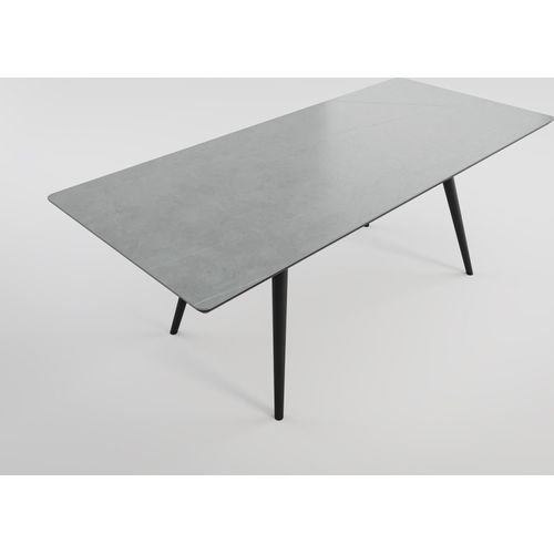 Esszimmertisch RIGA 200x90cm graue Keramikplatte schwarze konische Tischbeine : Grau